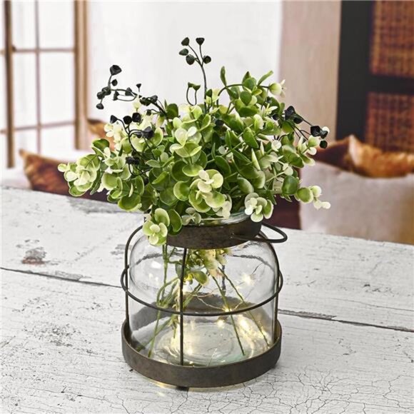 Vintage Glass Farmhouse Vase, Rustic Lantern Decor with Plants Flowers Lights - Picture 5 of 8